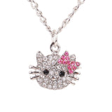 Hello Kitty necklace Crystal Cat Rhinestone Bowknot For Girls