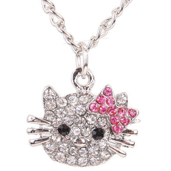 Hello Kitty necklace Crystal Cat Rhinestone Bowknot For Girls