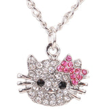 Hello Kitty necklace Crystal Cat Rhinestone Bowknot For Girls