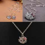 Hello Kitty necklace Crystal Cat Rhinestone Bowknot For Girls