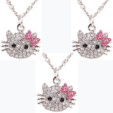 Hello Kitty necklace Crystal Cat Rhinestone Bowknot For Girls
